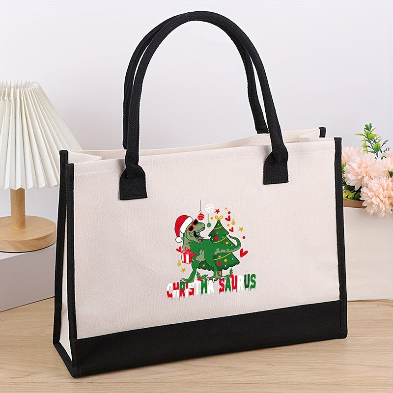 Canvas Tote Bag Christmas Tree Handbag, Large Capacity Handbag Beach Shopping Handbag For Travel Beach Vacation
