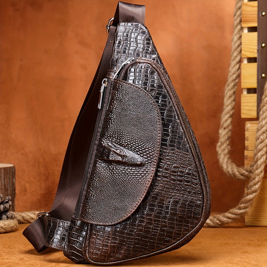 Genuine Leather Chest Bag For Women And Men, Crocodile Pattern Crossbody Bag Shoulder Bag