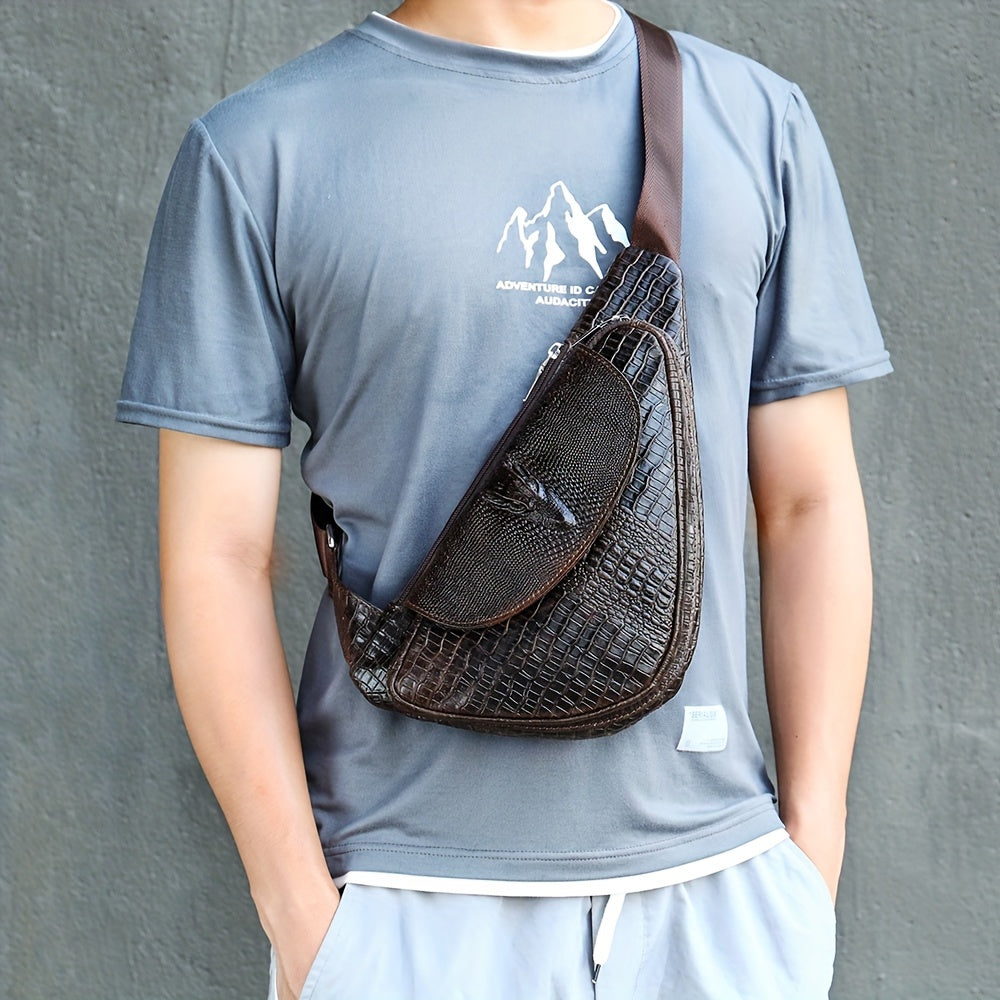 Genuine Leather Chest Bag For Women And Men, Crocodile Pattern Crossbody Bag Shoulder Bag