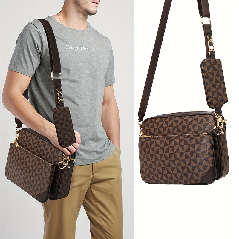 Men's Messenger Bag, Multifunctional Fashion Shoulder Bag, Large Capacity Printed Three-piece Combination Bag, Underarm Messenger Bag